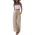 Women's Cotton Linen Summer Palazzo Pants Flowy Wide Leg Beach Trousers with Pockets