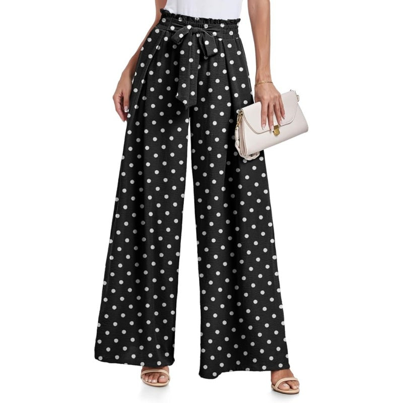 Wide Leg Pants for Women High Waisted Palazzo Pants Work Casual Flowy Tie Knot Trousers with Pockets