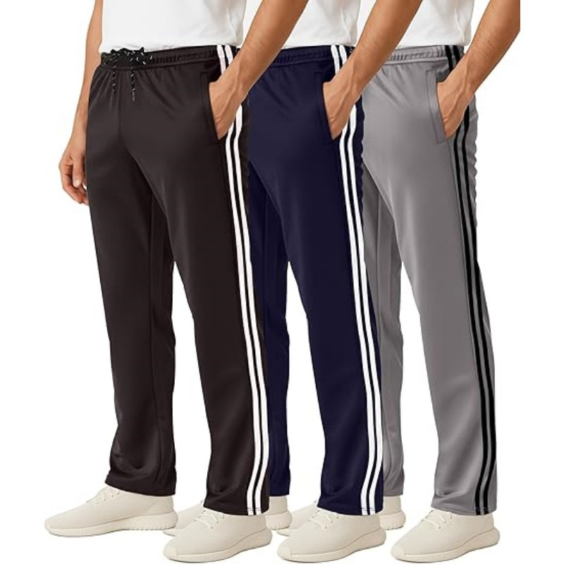 3 Pack: Men's Mesh Open Bottom Sweatpants Gym Active Athletic Workout Casual Pants with Pockets (Big & Tall)